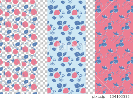 レトロ風のシンプルでポップなイチゴのパターン3種 134103553
