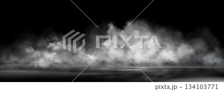 Water surface with smoke and fog effect at night 134103771