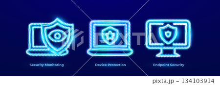 Blue Digital Neon Line Icon Logo Set of Cyber Security. Secure Shield, Trusted Guarantee Protection, Computer Verified Security, Digital Secure System Logos Emblem Collection. Vector Illustration Blue Digital Neon Line Icon Logo Set of Cyber Security. Secure Shield, Trusted Guarantee Protection, Computer Verified Security, Digital Secure System Logos Emblem Collection. Vector Illustration 134103914