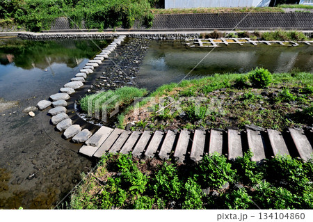 水辺の散歩道、栃本堰の下流にある飛び石 水辺の散歩道、栃本堰の下流にある飛び石 134104860
