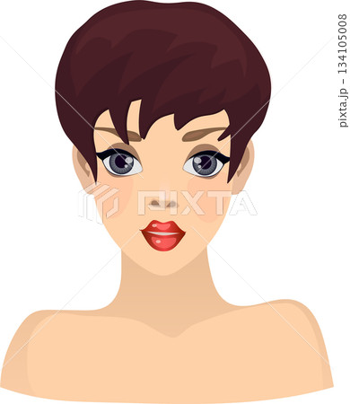 vector illustration, brunette girl with short haircut, 134105008