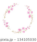Round wreath, frame with Cherry blossom, sakura, branch with pink flowers, watercolor illustration. 134105030