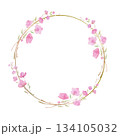 Round wreath, frame with Cherry blossom, sakura, branch with pink flowers, watercolor illustration. 134105032