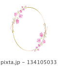 Round wreath, frame with Cherry blossom, sakura, branch with pink flowers, watercolor illustration. 134105033