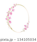 Round wreath, frame with Cherry blossom, sakura, branch with pink flowers, watercolor illustration. 134105034
