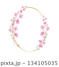 Round wreath, frame with Cherry blossom, sakura, branch with pink flowers, watercolor illustration. 134105035