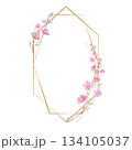 frame with Cherry blossom, sakura, branch with pink flowers, watercolor illustration. 134105037