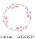 Round wreath, frame with Cherry blossom, sakura, branch with pink flowers, watercolor illustration. 134105040