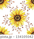 Sunflowers, yellow flowers, floral illustration, seamless pattern 134105042