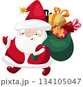 Santa Claus carrying a big sack of gifts. 134105047