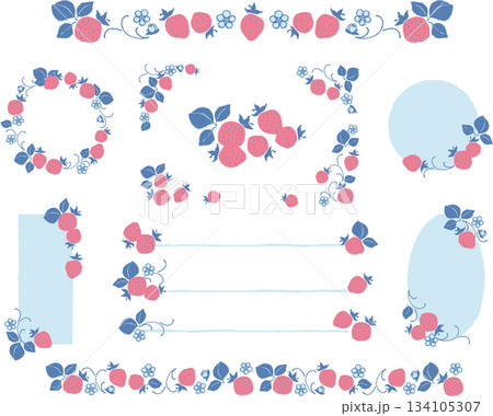 レトロ風のシンプルでポップなイチゴのあしらいセット 134105307