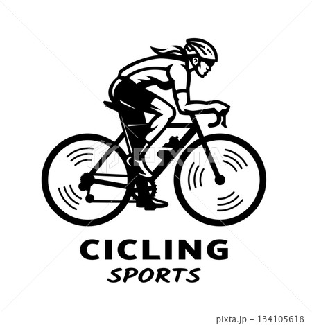 Logo depicting a girl on a road bike. 134105618