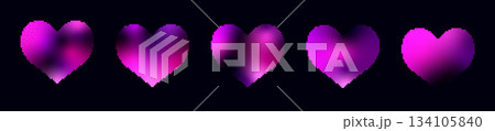 Pixelized neon pink gradient hearts Pixelized neon pink gradient hearts 134105840