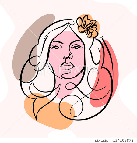 Beautiful one line woman face. Made with only one line. Hand drawn continuous drawing for perfume 134105872