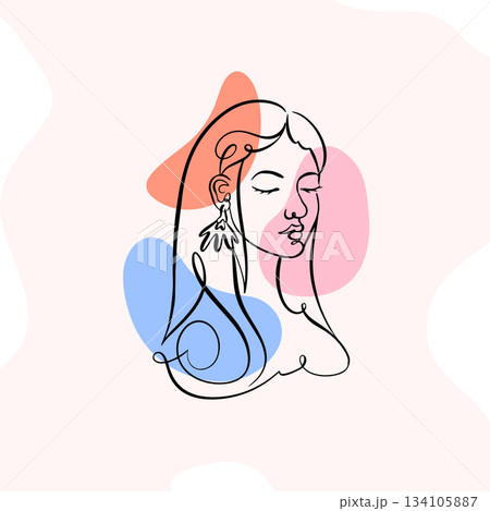 Beautiful one line woman face. Made with only one line. Hand drawn continuous drawing for perfume Beautiful one line woman face. Made with only one line. Hand drawn continuous drawing for perfume 134105887