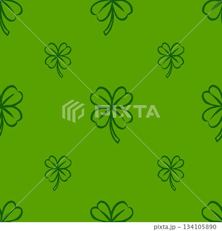 Lucky green four leaf clover seamless pattern for day of St. Patricks. National Irish holiday hand 134105890