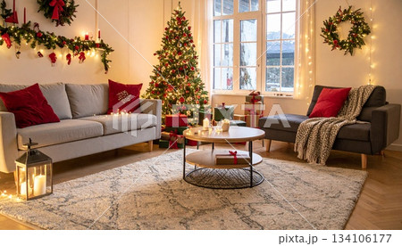 暖かなリビングに並ぶクリスマスギフト3 134106177