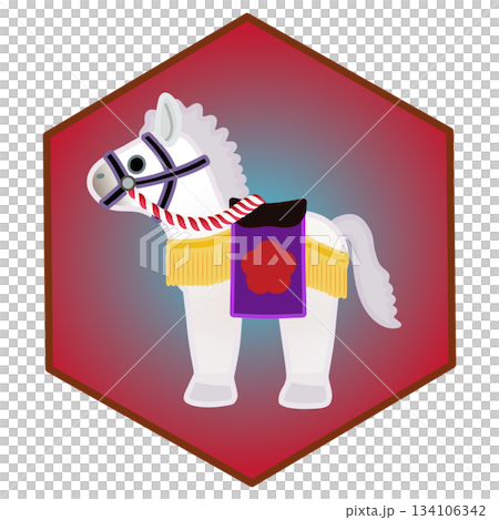 Illustration of a Chinese zodiac horse doll with a hexagonal background Illustration of a Chinese zodiac horse doll with a hexagonal background 134106342