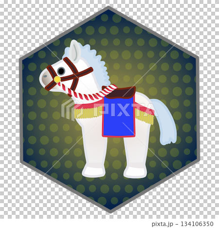 六角背景付き干支の馬人形イラスト 134106350