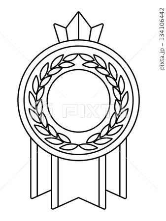Gold medal with laurel leaves. Game award for the winners. Illustration of prize for sports competitions. Gold medal with laurel leaves. Game award for the winners. Illustration of prize for sports competitions. 134106442