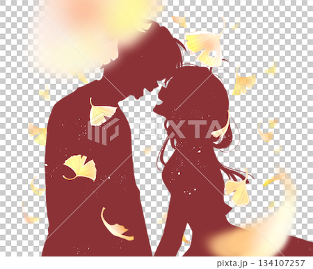Men and women laughing facing each other Autumn Ginkgo silhouette Men and women laughing facing each other Autumn Ginkgo silhouette 134107257
