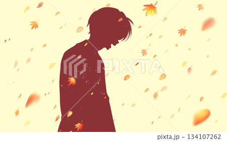 笑顔の男性 横側 秋 紅葉 シルエット 笑顔の男性 横側 秋 紅葉 シルエット 134107262