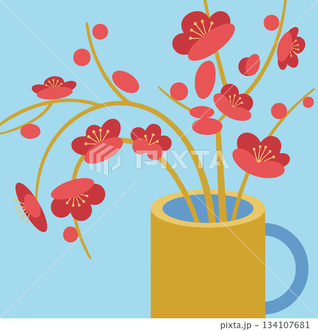 Stylized Plum Blossoms in a Mug Stylized Plum Blossoms in a Mug 134107681