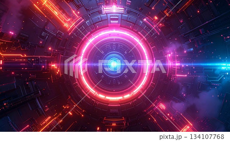 サイバー空間に浮かぶレンズフレア 134107768