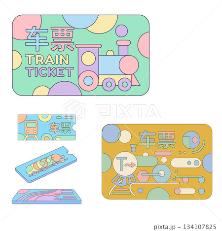Colorful Train Ticket Designs Colorful Train Ticket Designs 134107825