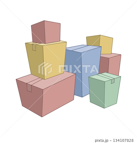 Stacked Cartoon Boxes 134107828