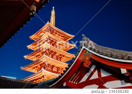 Five story pagoda at night, Asakusa, Tokyo, Japan. Five story pagoda at night, Asakusa, Tokyo, Japan. 134108180