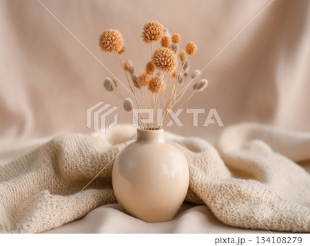Minimal warm lifestyle composition with tea and cotton flowers Minimal warm lifestyle composition with tea and cotton flowers 134108279