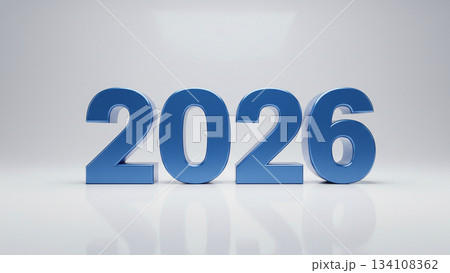 青い2026の立体数字デザイン（シンプル・未来感・新年） 134108362