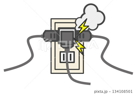 コンセントで電気の使い過ぎが原因で加熱ショートする火災事故 134108501