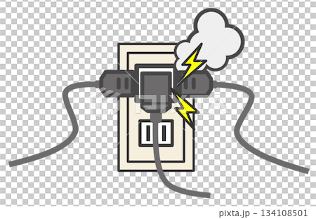 コンセントで電気の使い過ぎが原因で加熱ショートする火災事故 134108501