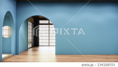 blue color Muji room interior with wall japanese design.3d rendering blue color Muji room interior with wall japanese design.3d rendering 134108553