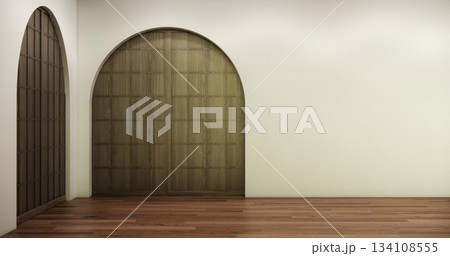 Muji style, Empty wooden room interior white room and wooden floor, 3D rendering Muji style, Empty wooden room interior white room and wooden floor, 3D rendering 134108555