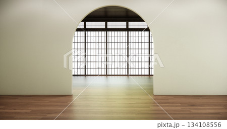 Muji style, Empty wooden room interior white room and wooden floor, 3D rendering Muji style, Empty wooden room interior white room and wooden floor, 3D rendering 134108556