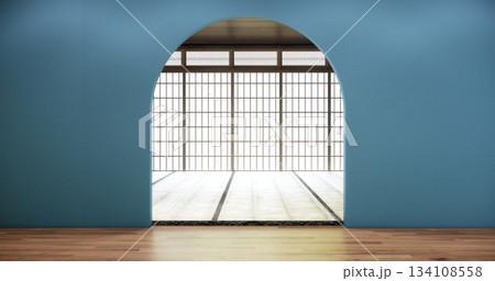 blue color Muji room interior with wall japanese design.3d rendering 134108558