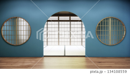 blue color Muji room interior with wall japanese design.3d rendering blue color Muji room interior with wall japanese design.3d rendering 134108559