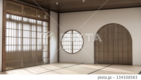 Nihon room design interior with door paper and tatami mat floor room japanese style. 3D rendering 134108563
