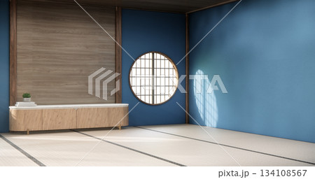 Tokonoma wall design blue living room interior cleaning room Japanese traditional style. 3D rendering 134108567