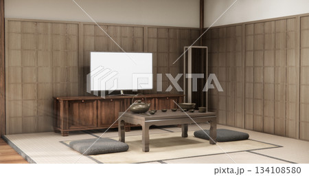 mock up, Japanese empty room tatami mat Designing the most beautiful. 3D rendering mock up, Japanese empty room tatami mat Designing the most beautiful. 3D rendering 134108580