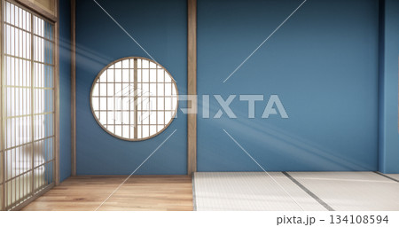 Tokonoma wall design blue living room interior cleaning room Japanese traditional style. 3D rendering 134108594