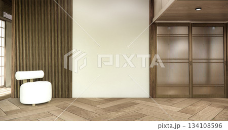 interior design has a armchair on empty room japanese design,3D rendering 134108596