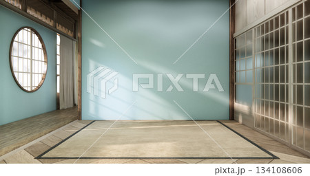 blue color Muji room interior with wall japanese design.3d rendering blue color Muji room interior with wall japanese design.3d rendering 134108606