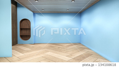 blue color Muji room interior with wall japanese design.3d rendering blue color Muji room interior with wall japanese design.3d rendering 134108618