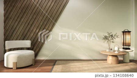 arm chair and decoration japanese on Modern room interior wabisabi style.3D rendering arm chair and decoration japanese on Modern room interior wabisabi style.3D rendering 134108640