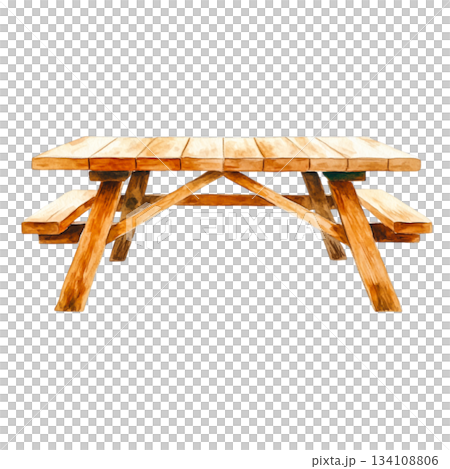 Rustic Wooden Picnic Table for Outdoor Dining in Gardens and Parks 134108806
