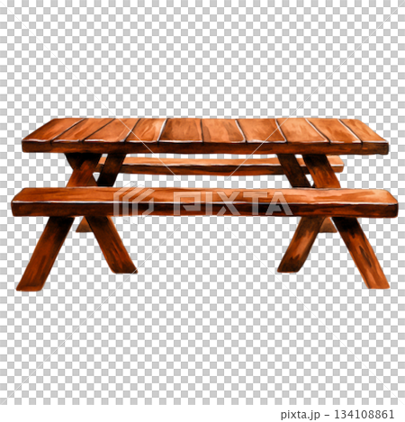 Rustic Wooden Picnic Table Ideal for Outdoor Dining and Leisure Activities 134108861